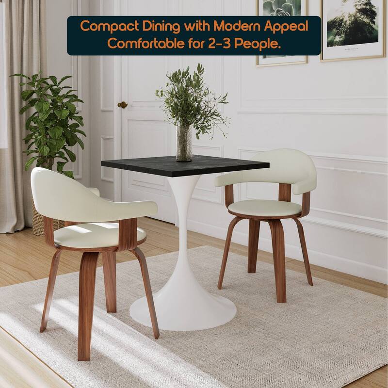 Verve 24 in. Wide Dining Table Square MDF Wood Tabletop in White Stainless Steel Pedestal Base Accent Kitchen Table