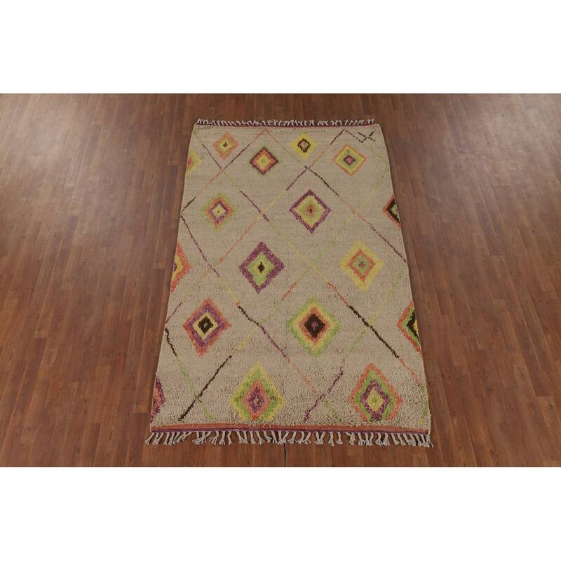 Trellis Geometric Moroccan Area Rug Handmade Wool Carpet - 5'1" x 8'4"