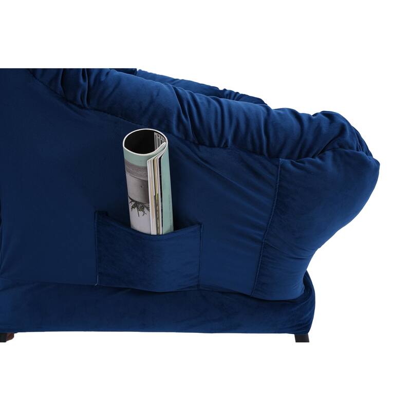 Modern Cotton Fabric Lazy Chair with Ottoman and Footrest, Blue