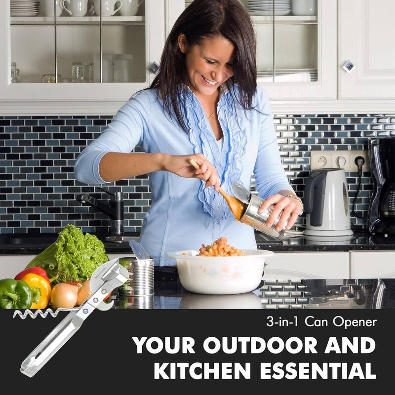 Chef Craft 3-in-1 Durable Metal Can Opener, Cork Screw and Bottle Opener