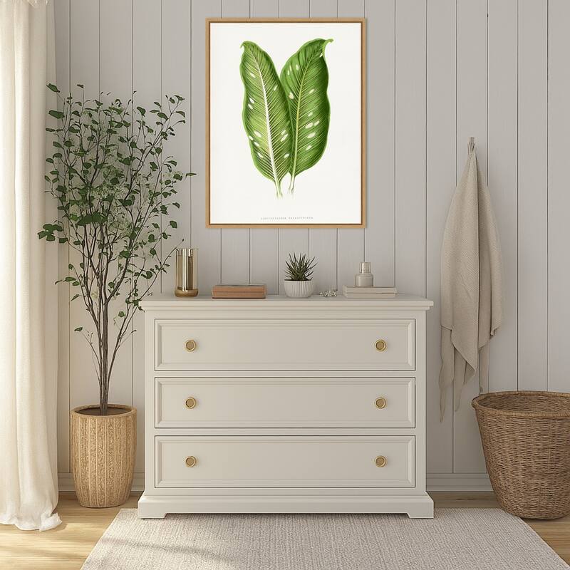 Green Dieffenbachia Baraquiniana Leaf Illustration by Les Plantes a Framed Canvas Wall Art Print