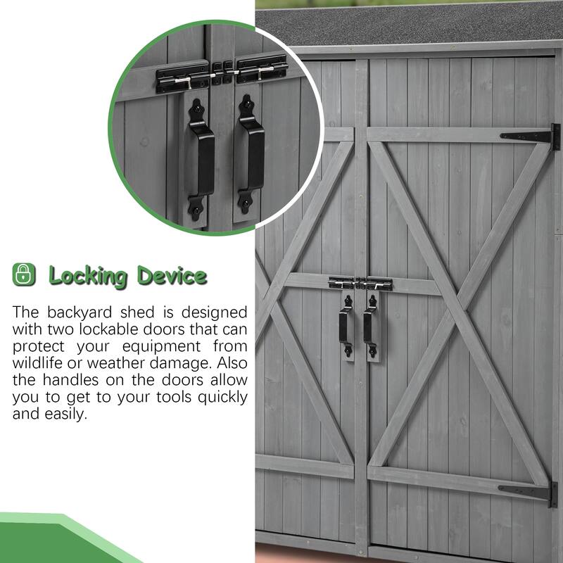 56"L x 19.5"W x 64"H Outdoor Storage Shed with Lockable Door Wooden Tool Storage Shed with Detachable Shelves and Pitch Roof