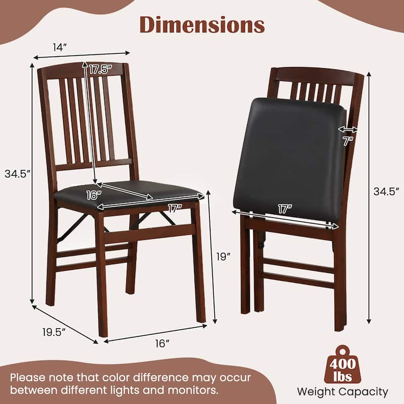 Gymax Folding Dining Chairs Set of 4 /Padded Seat Rubber Wood Frame