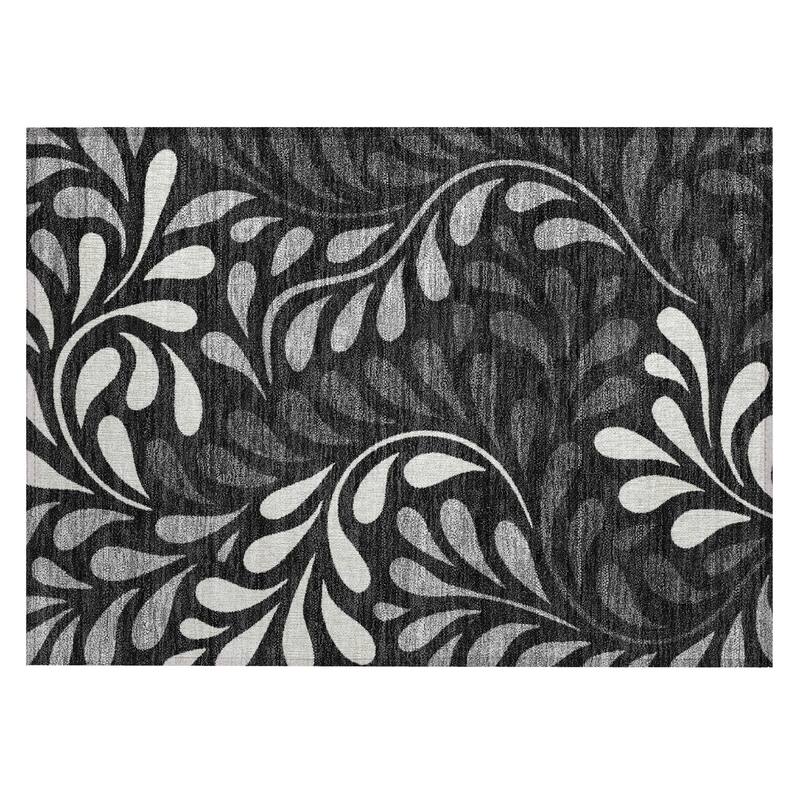 Machine Washable Indoor/ Outdoor Floral Arabesque Chantille Rug