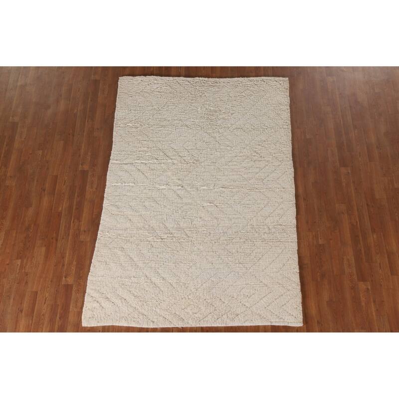 Earth Tone Moroccan Indian Area Rug Hand-Knotted Wool Carpet - 5'2"x 7'7"