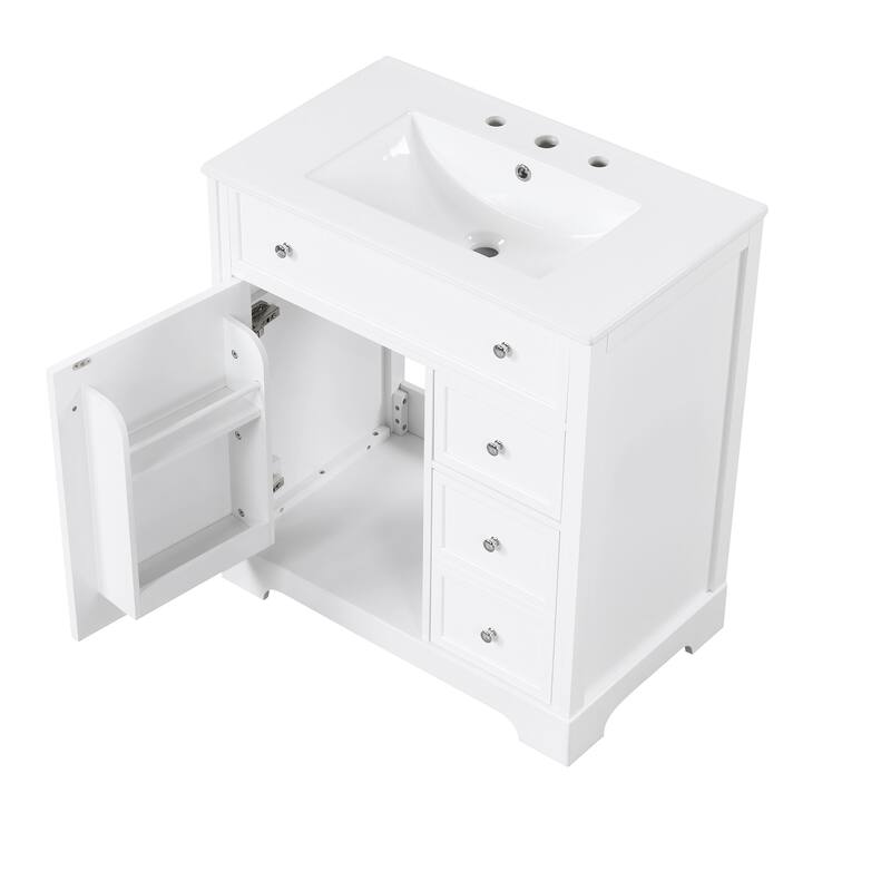 Bathroom Vanity with Ceramic Sink, Free Standing Single Basin Vanity Set, Bathroom Cabinet with 1 Door & 2 Drawers