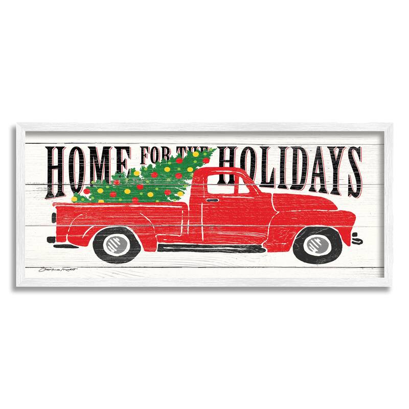 Stupell Home For Holidays Phrase Vintage Red Truck Christmas Framed Wall Art - Green - 24 x 10 - White