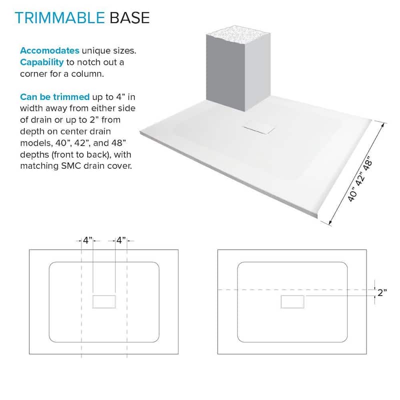 Transolid FZSDT7940C 78-11/16" x 40-1/2" Rectangular Shower Base with