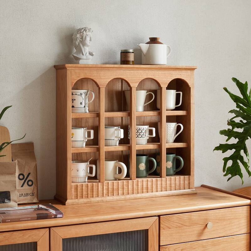 Premium Solid Wood Storage Rack for Home, Stylish and Functional European Design - Natural Cherry