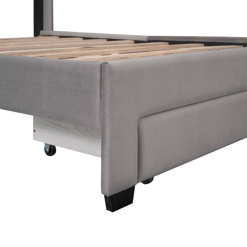 Queen Size Storage Bed Velvet Upholstered Platform Bed with a Big Drawer