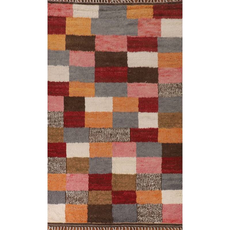 Checkered Moroccan Oriental Area Rug Handmade Geometric Wool Carpet - 5'10" x 9'7"