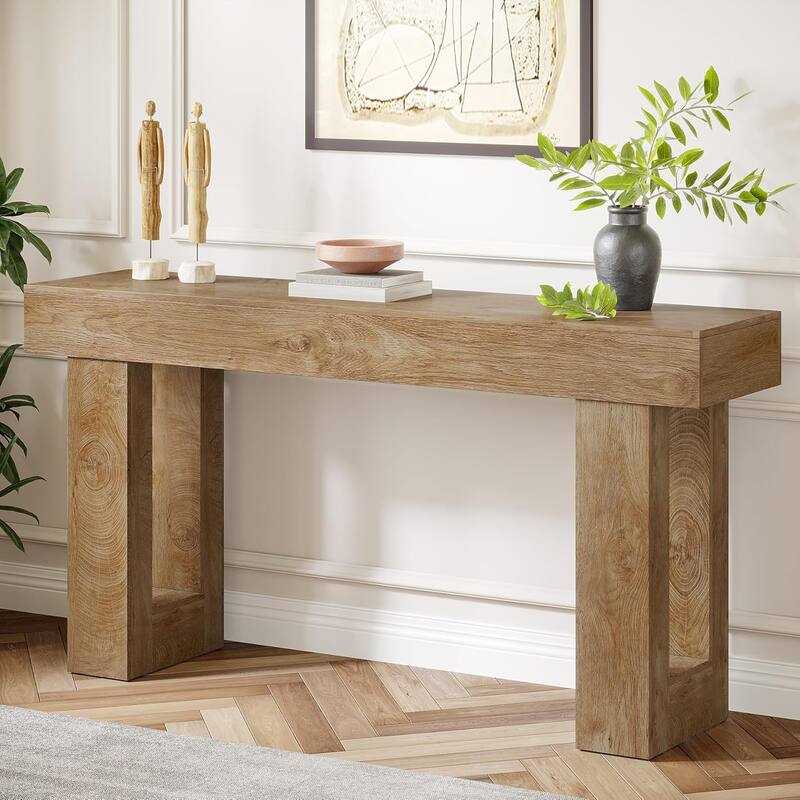 63" Farmhouse Console Table, Extra Long Narrow Sofa Table Behind Couch, Wood Entryway Table for Hallway, Living Room - Natural Wood