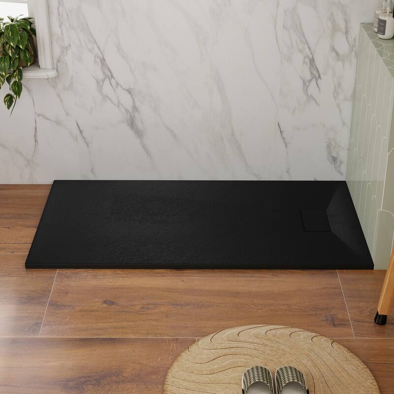 SMC Alcove Shower Pan Base with Left/Right Drain, Low Profile, Wheelchair Access, Slip-Resistant, cUPC Certified