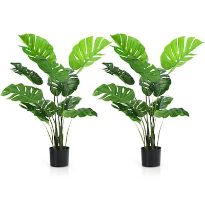 Gymax 2 Pack Artificial Monstera Deliciosa Tree 4ft Faux Plant w/ - See Details