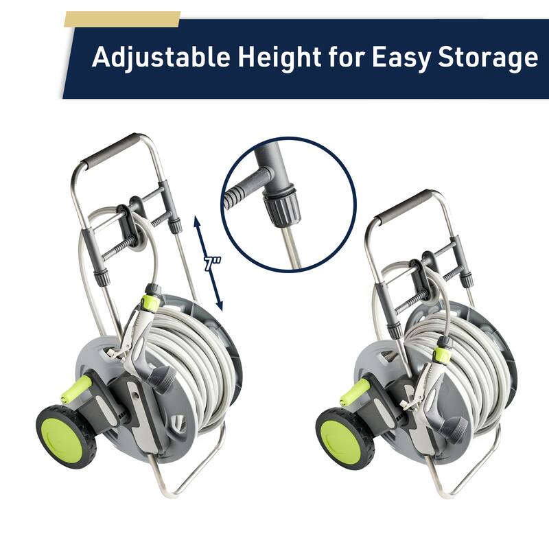 Kings County Tools Garden Hose Reel Cart with 100ft 5/8in Water Hose and Nozzle