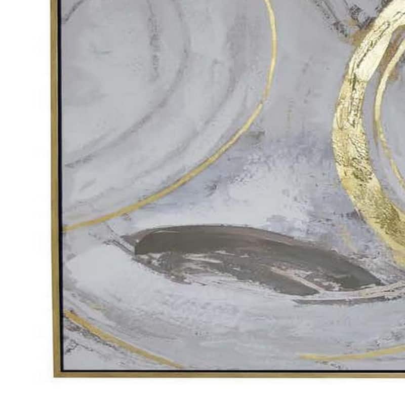 51 x 81 Framed Canvas Oil Painting, Abstract, Natural Fiber, Gray, Gold