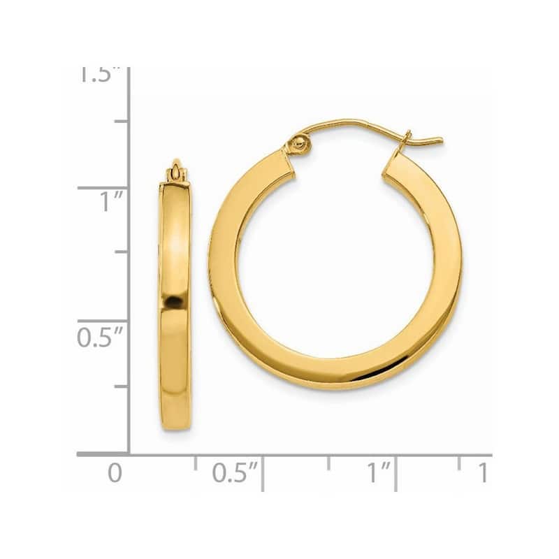 Curata 14k Yellow Gold 3x25mm Polished Square Hoop Earrings