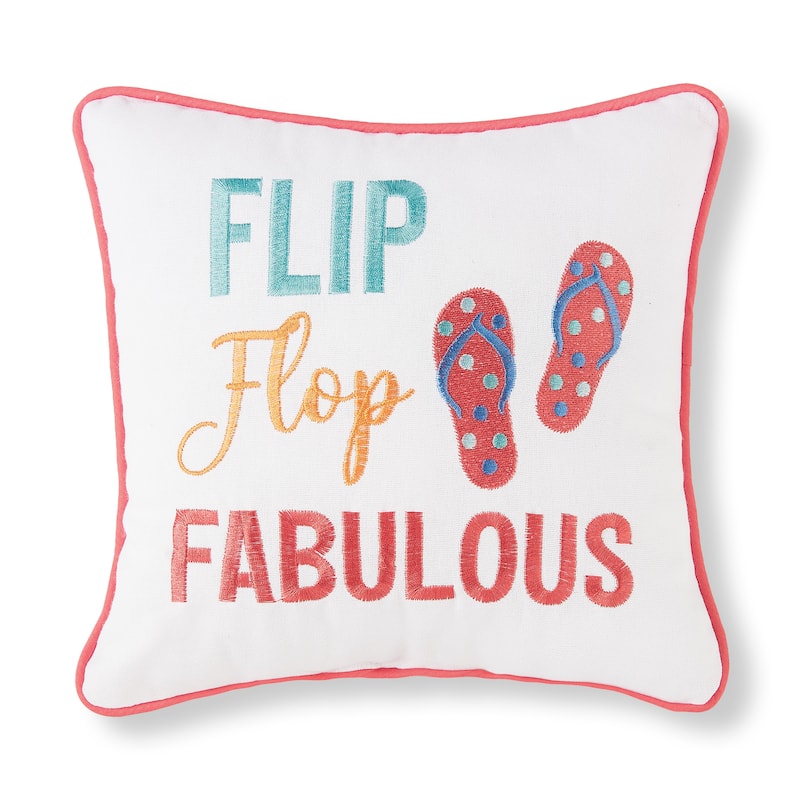 10" x 10" Flip Flop Fabulous Embroidered Throw Pillow