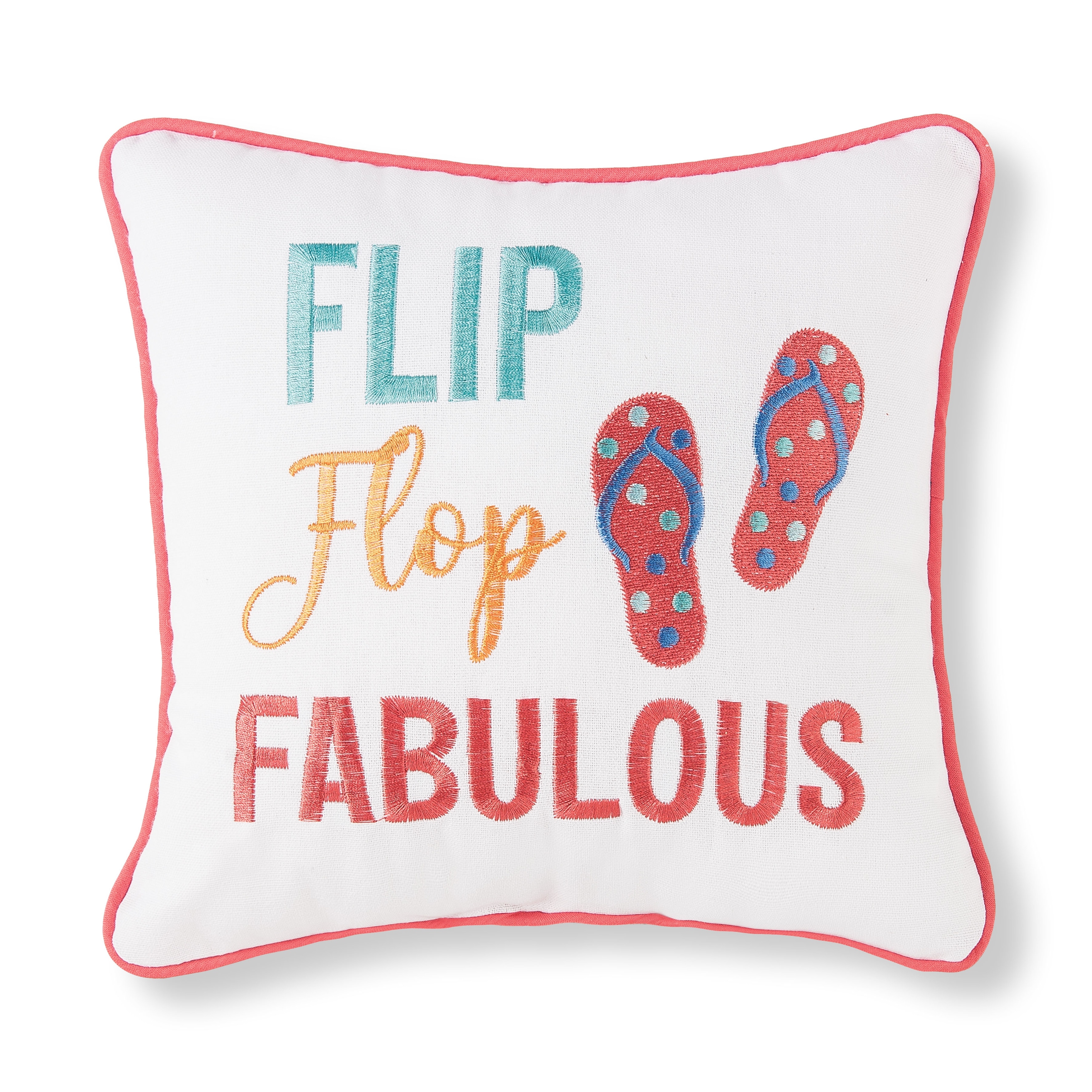 Flip Flop Fabulous Embroidered Small Petite Accent Throw Pillow, 10" x 10"