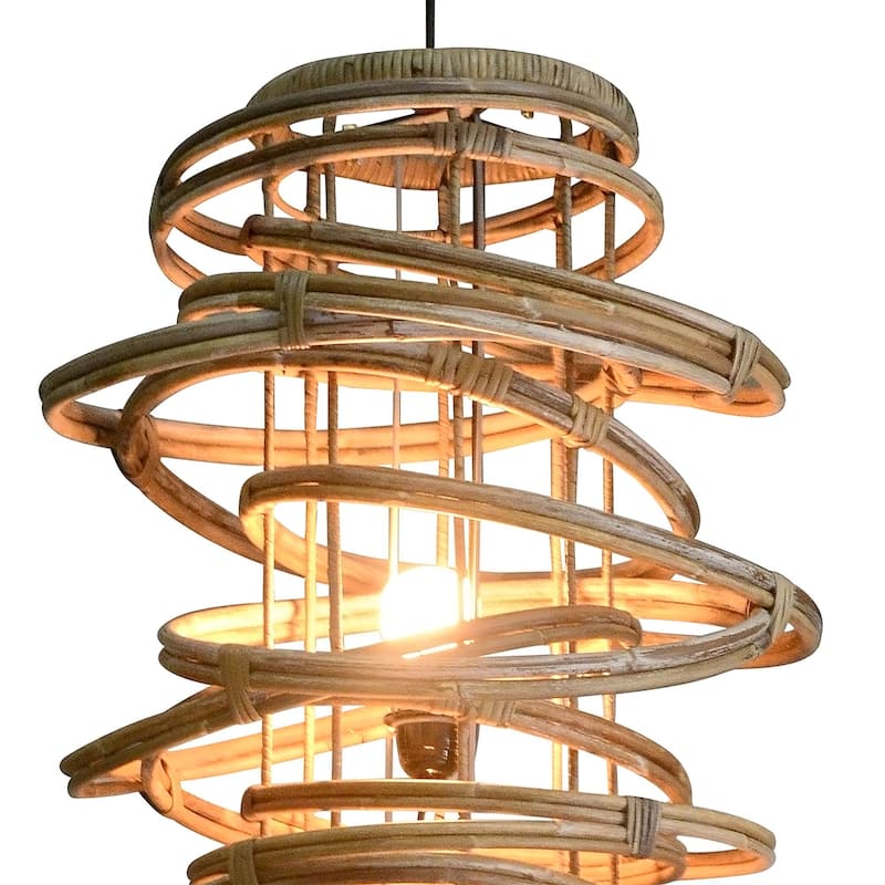 Ralley Iron and Rattan Hanging Pendant Light, Medium Brown