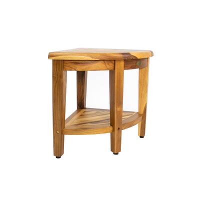 EcoDecors Snazzy Corner Natural Teak Wood Shower Corner Bench with Shelf