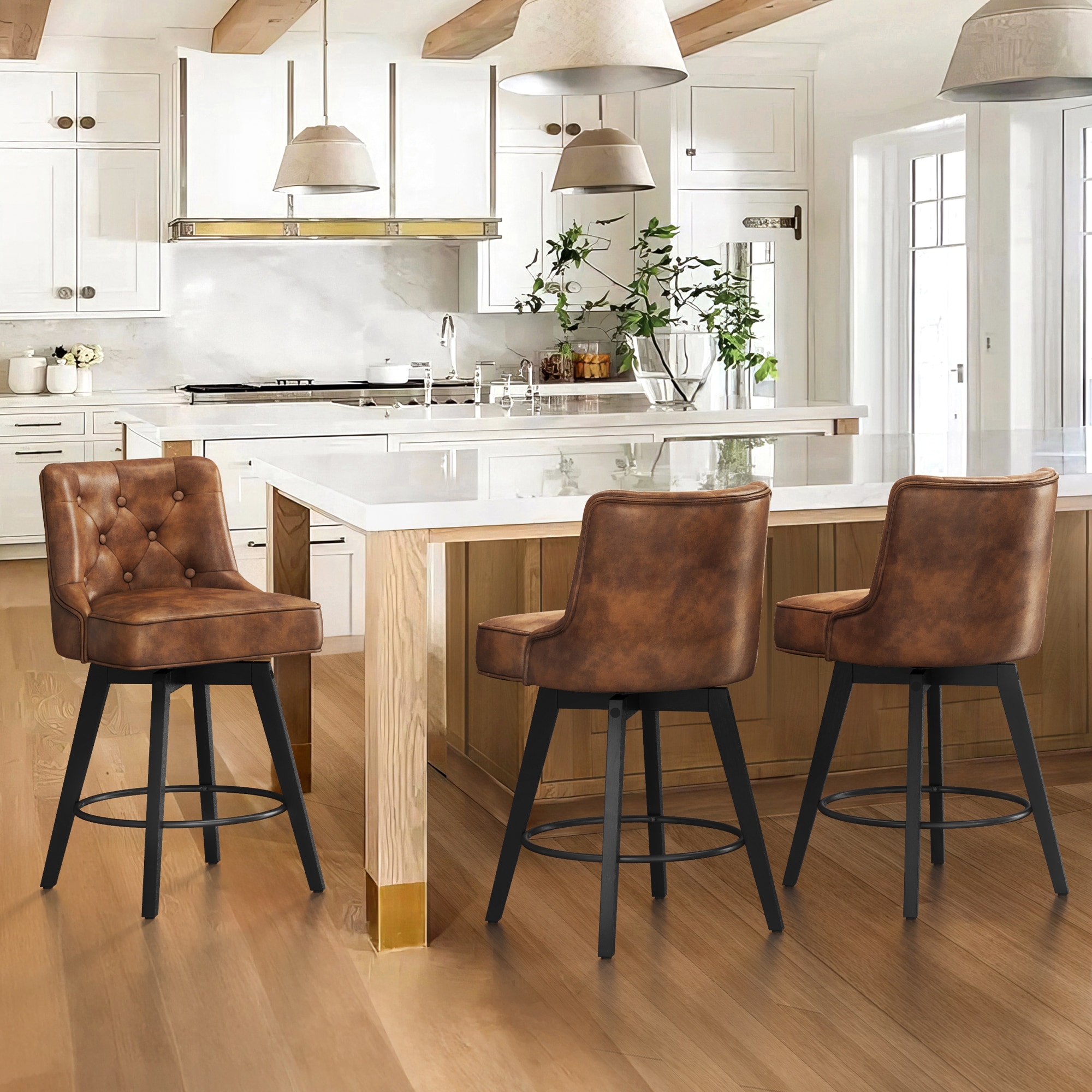 26" Counter Height Modern Swivel Bar Stools Set of 3, Mid-Century Modern