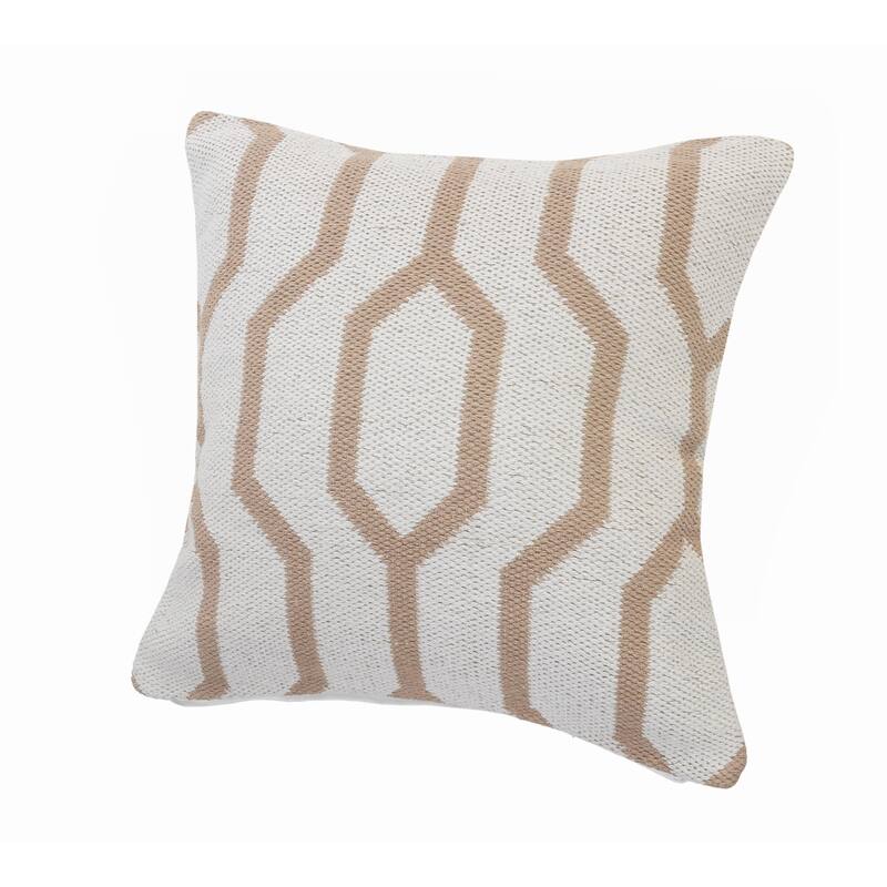 20" Tan and White Geometric Square Throw Pillow