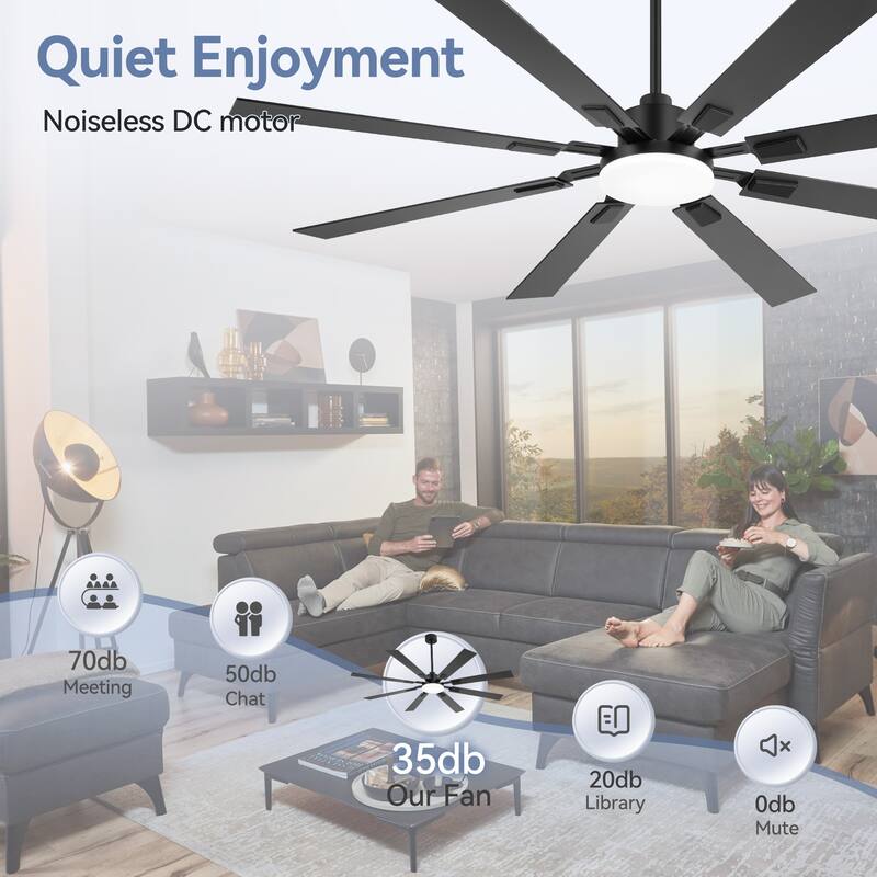 48"/52"/60"/72" Modern Black LED Ceiling Fan with Light Remote (5/6/8 Reversible Blades)