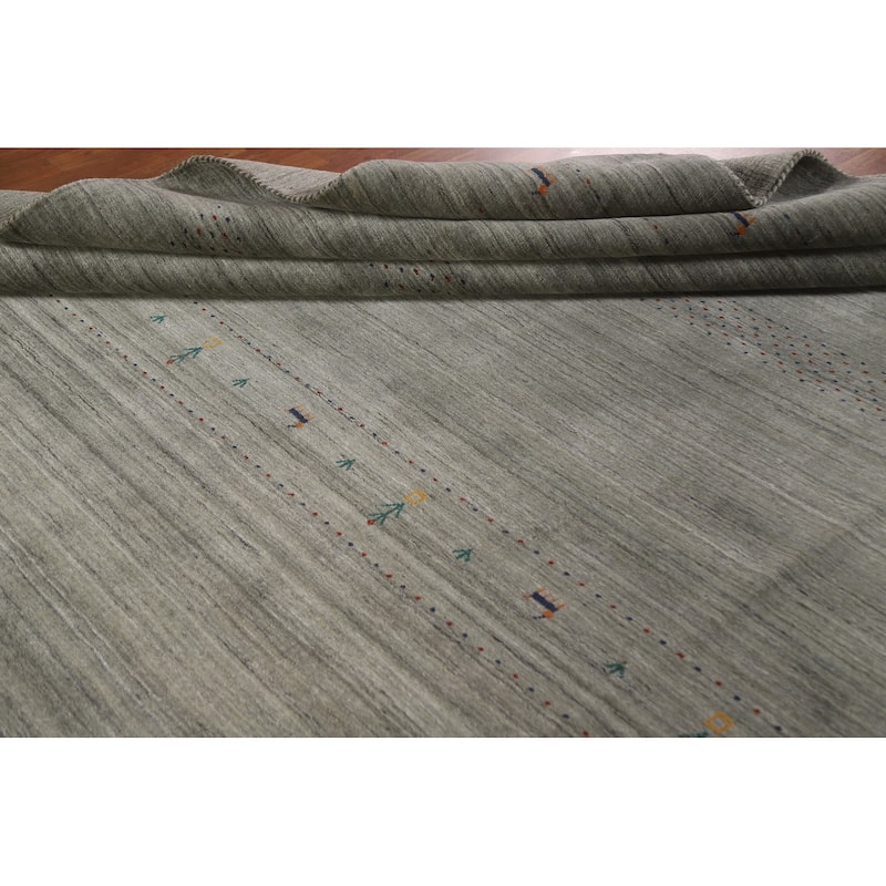 Striped Gabbeh Oriental Area Rug Handmade Green Wool Carpet - 8'10"x 11'7"