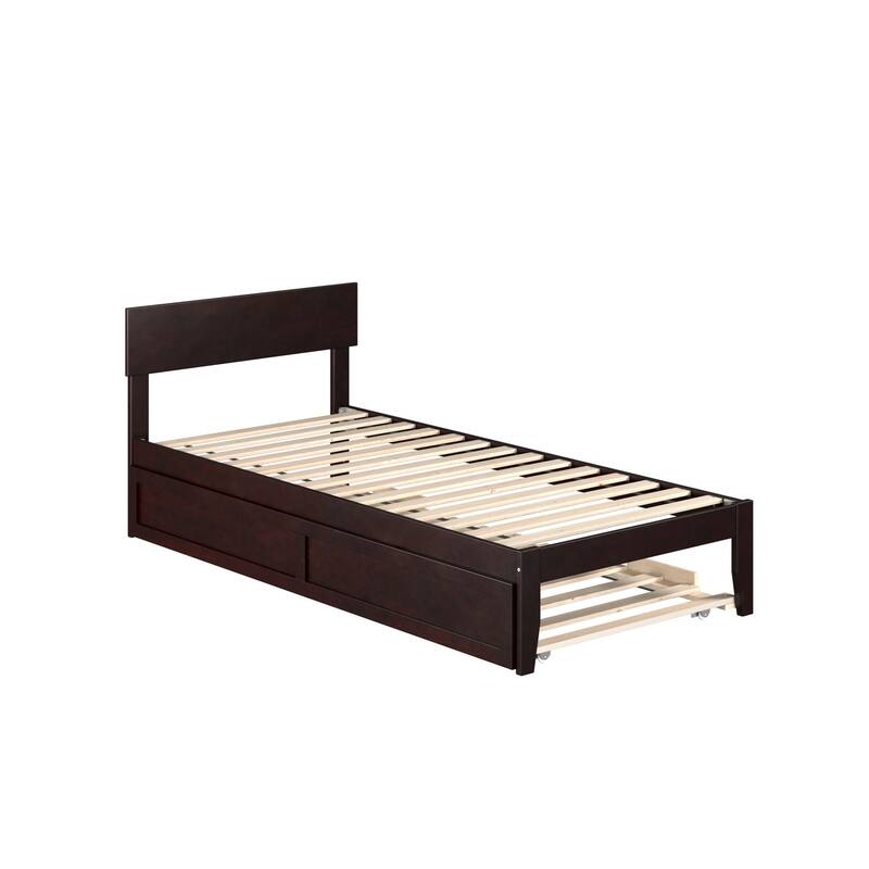 Twin XL Bed with Trundle - Extra Long Platform Bed Frame - Espresso Finish