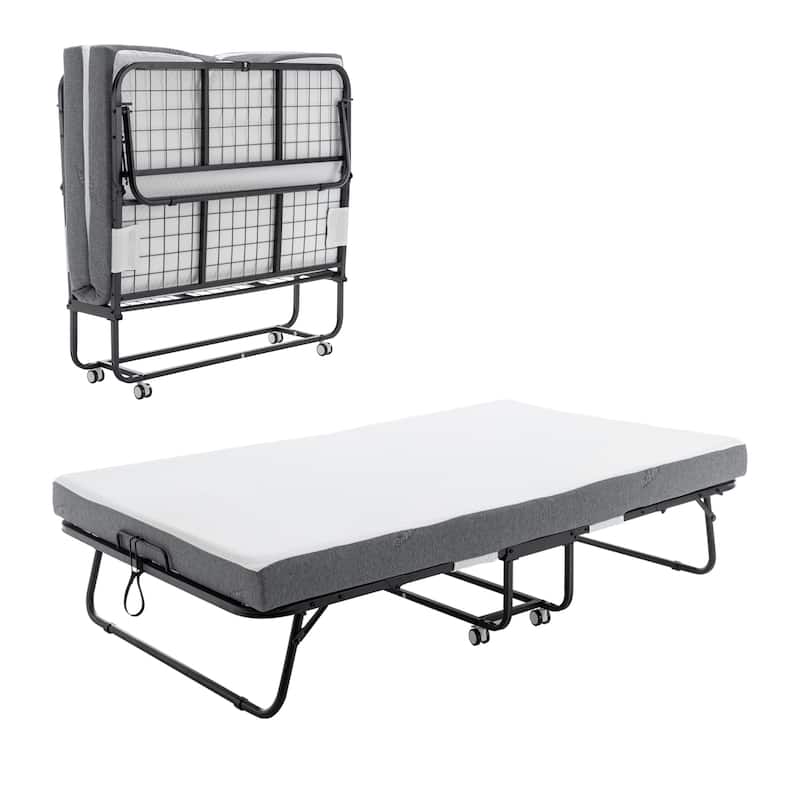 Portable Folding Guest Bed with Mattress, Rollaway Cot on Wheels, 31–45 Inch Sizes