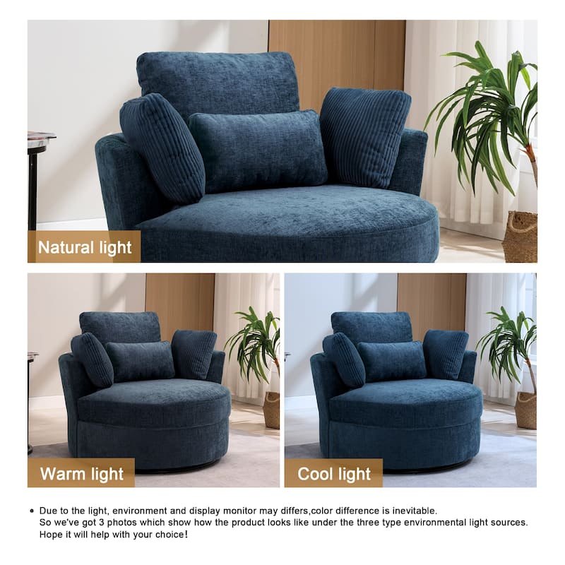 Upholstered Accent Swivel Barrel Armchair Club Chair with Pillows