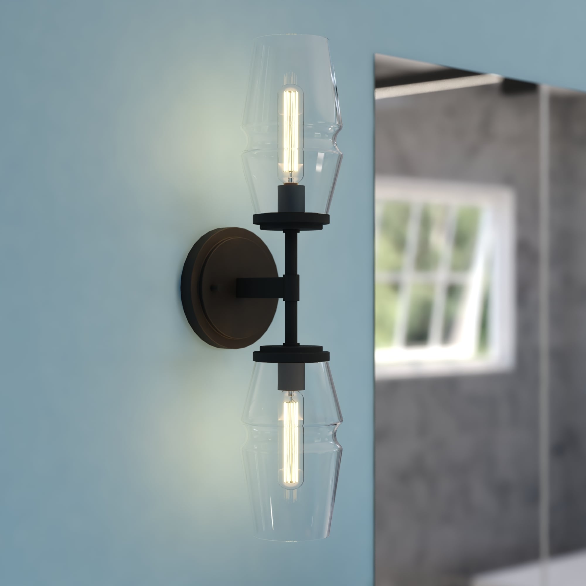 VAXCEL Warren 2-Light 4.75 in. Mid-Century Modern Wall Sconce, Clear Glass, Dimmable, LED Compatible, Bathroom Vanity Fixture