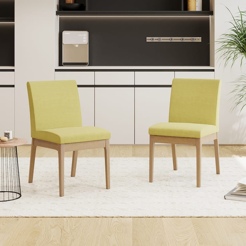 Roomfitters Modern Upholstered Dining Chairs with Solid Wood Legs and Fabric Seat, Set of 2 - Yellow Green