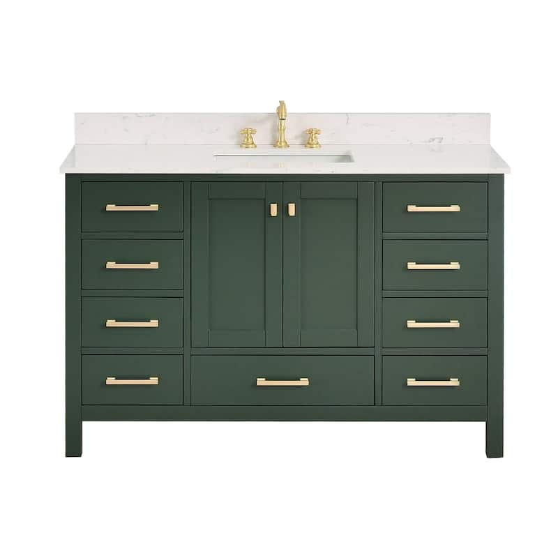Prismora 54 inch Bathroom Vanity Set in Juniper Green - Vanity & Engineered Marble Top
