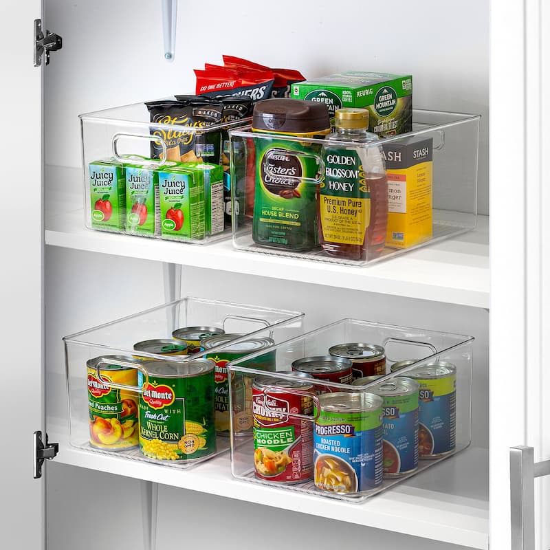 Sorbus Clear Plastic Organizer Storage Bin Containers for Pantry Food & Kitchen Fridge (4-Pack)