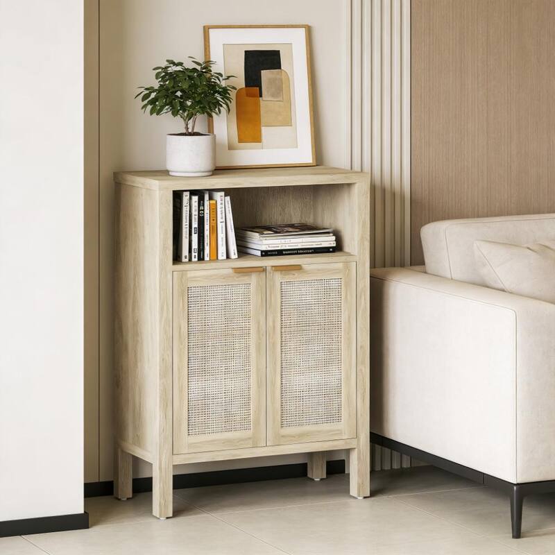 Rossetta Modern Nordic Classic Rattan Element Bar Cabinet with with Adjustable Shelves
