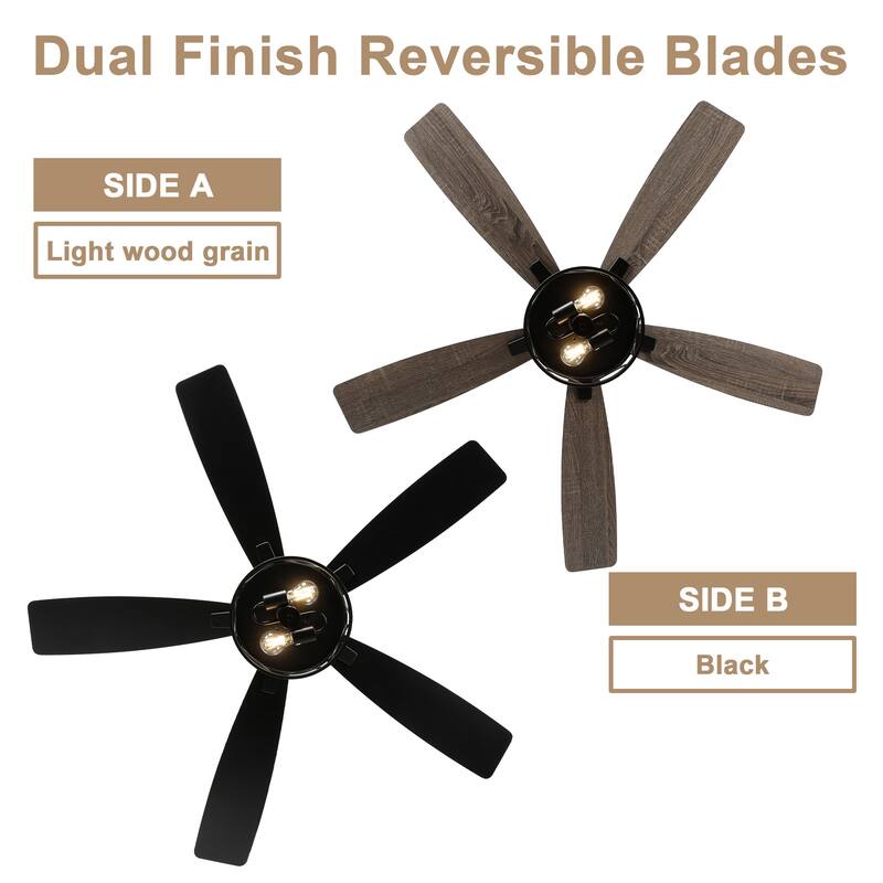 Bella Depot 52" Black Low Profile Ceiling Fan with Light and Remote Control