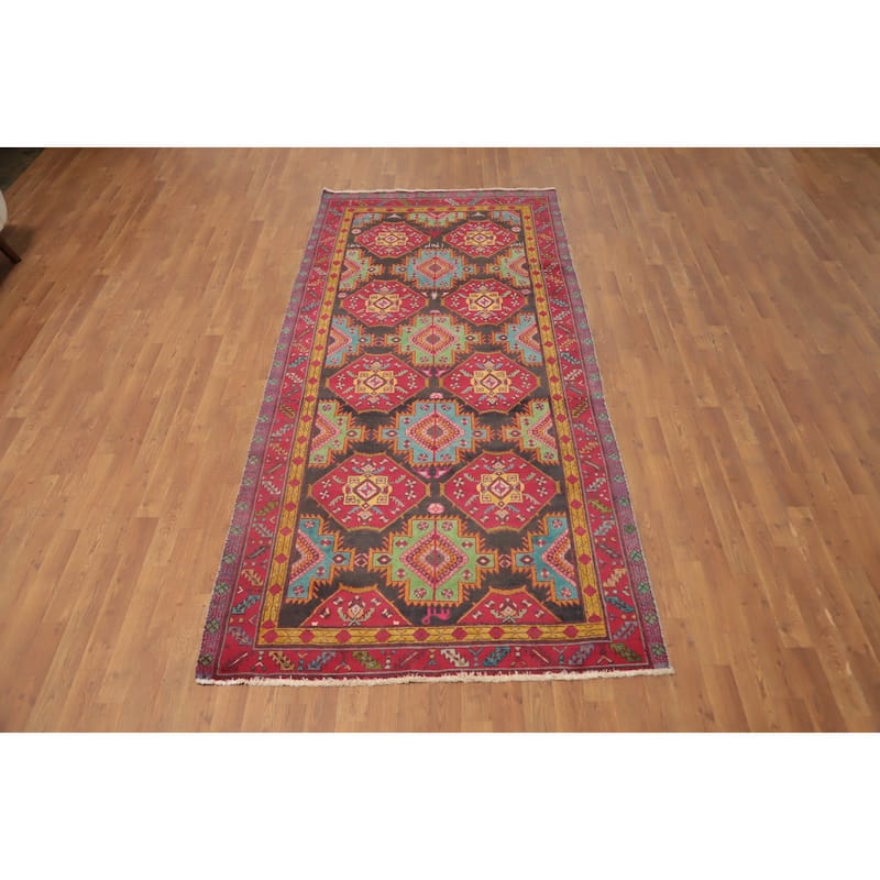 Hand Knotted Oriental 100% Wool Carpet Traditional Geometric Red Ardebil Runner Rug - 9' 4'' X 4' 5''