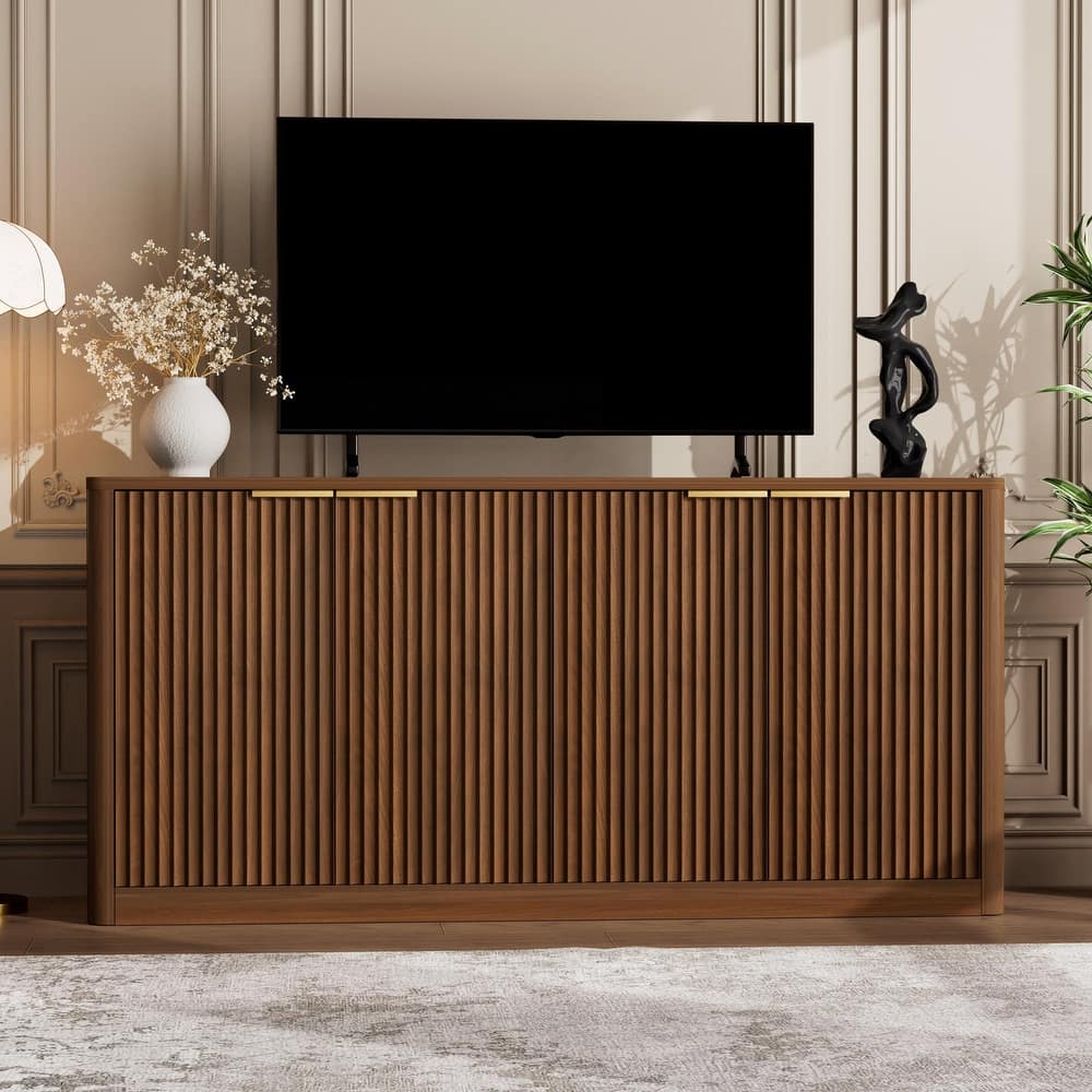 Modern 59" Fluted Buffet Sideboard Cabinet with Shelves, TV Stand Storage Cabinet with 4 Wave Doors for Organized Living Spaces