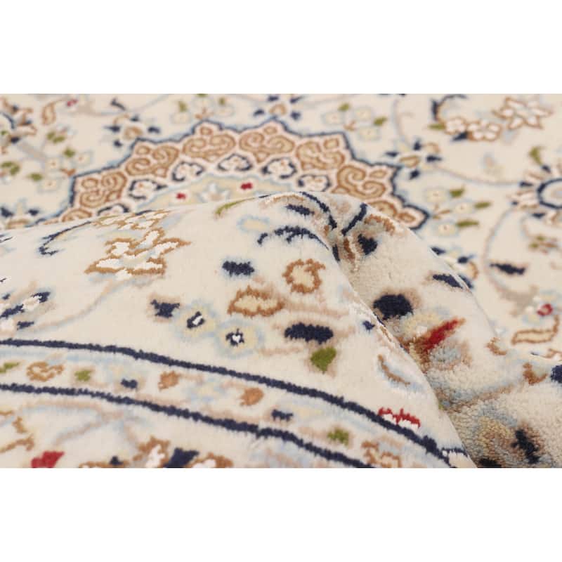 ECARPETGALLERY Hand-knotted Nain Cream Silk, Wool Rug - 2'8 x 12'2