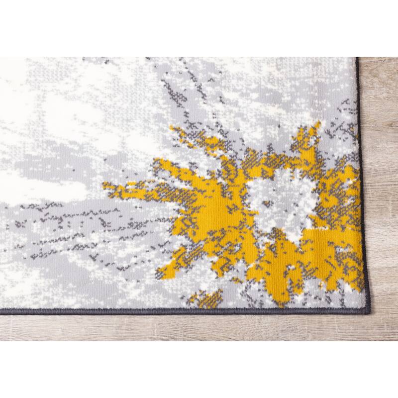 Florence Collection - Grey/Yellow Floral Rug - 4'7" x 6'7"