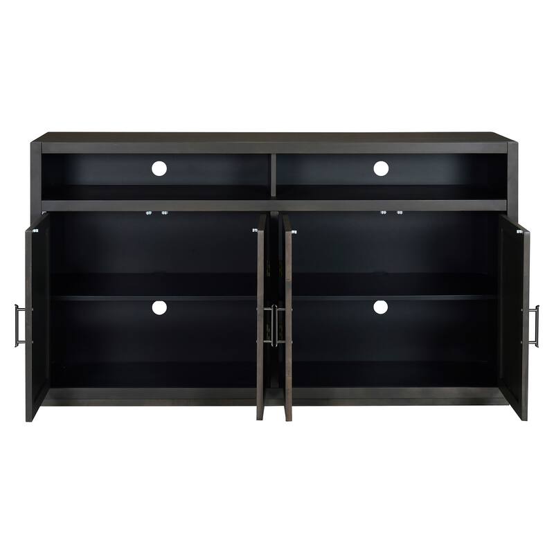 4-door Classic Sideboard with Open Storage and Adjustable Shelves