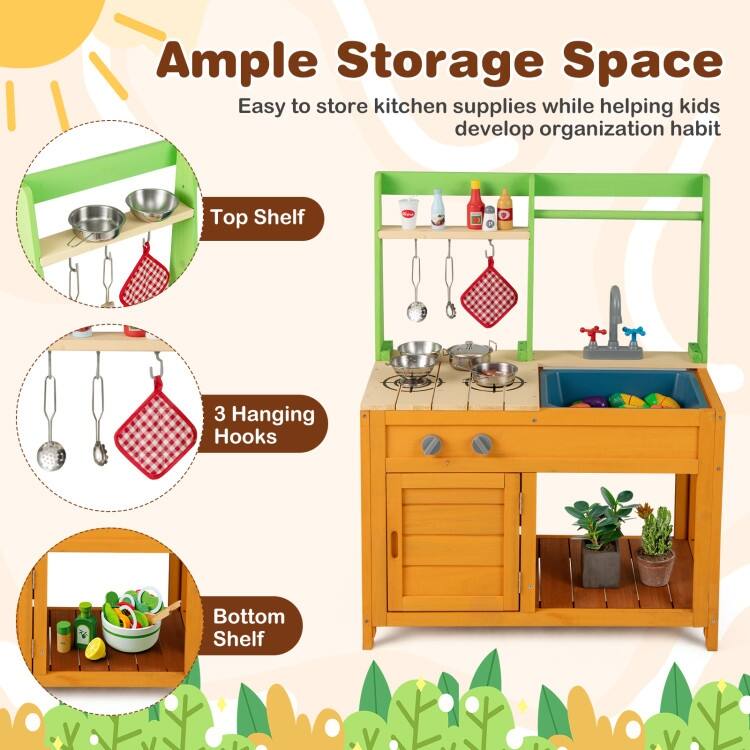 Outdoor Mud Kitchen Playset for Girls and Boys 3+ Years Old-Orange - Multi