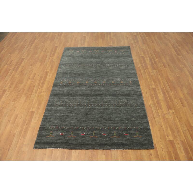 Hand Knotted Oriental 100% Wool Carpet Tribal Animal Pictorial Green Gabbeh Area Rug - 8' 4'' X 5' 1''