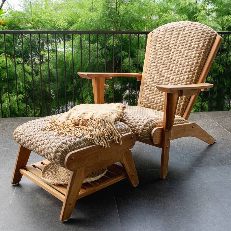 Cambridge Casual Camden Teak Patio Adirondack Chair Set with Padded Woven Seat - FREE Patio Cover