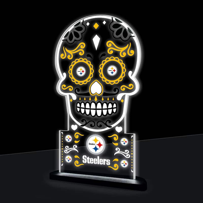 10" LED Tabletop Sugar Skull Halloween Desklite Sign, Pittsburgh Steelers - Multicolor. - 10" x 7"