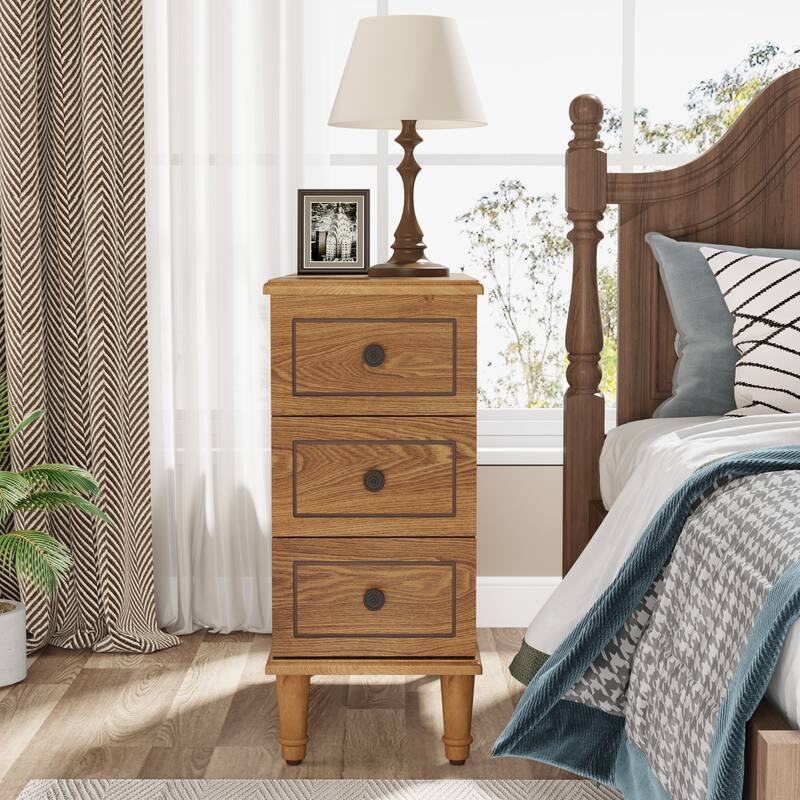 Solid Wood 3 - Drawer End Table Set,Fully Assembled Narrow Side Table