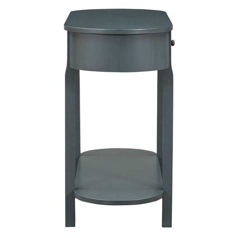 Curved Console Table with 2 Storage Drawers and Metal Handles, Wooden Hallway Tables Entryway Table wOpen Storage Shelf