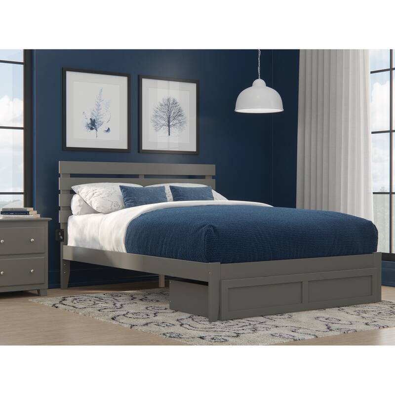 Oxford Platform Bed with Foot Drawer - Grey - Queen